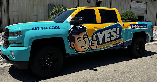 YES! HVAC services in Utah, truck parked outside.
