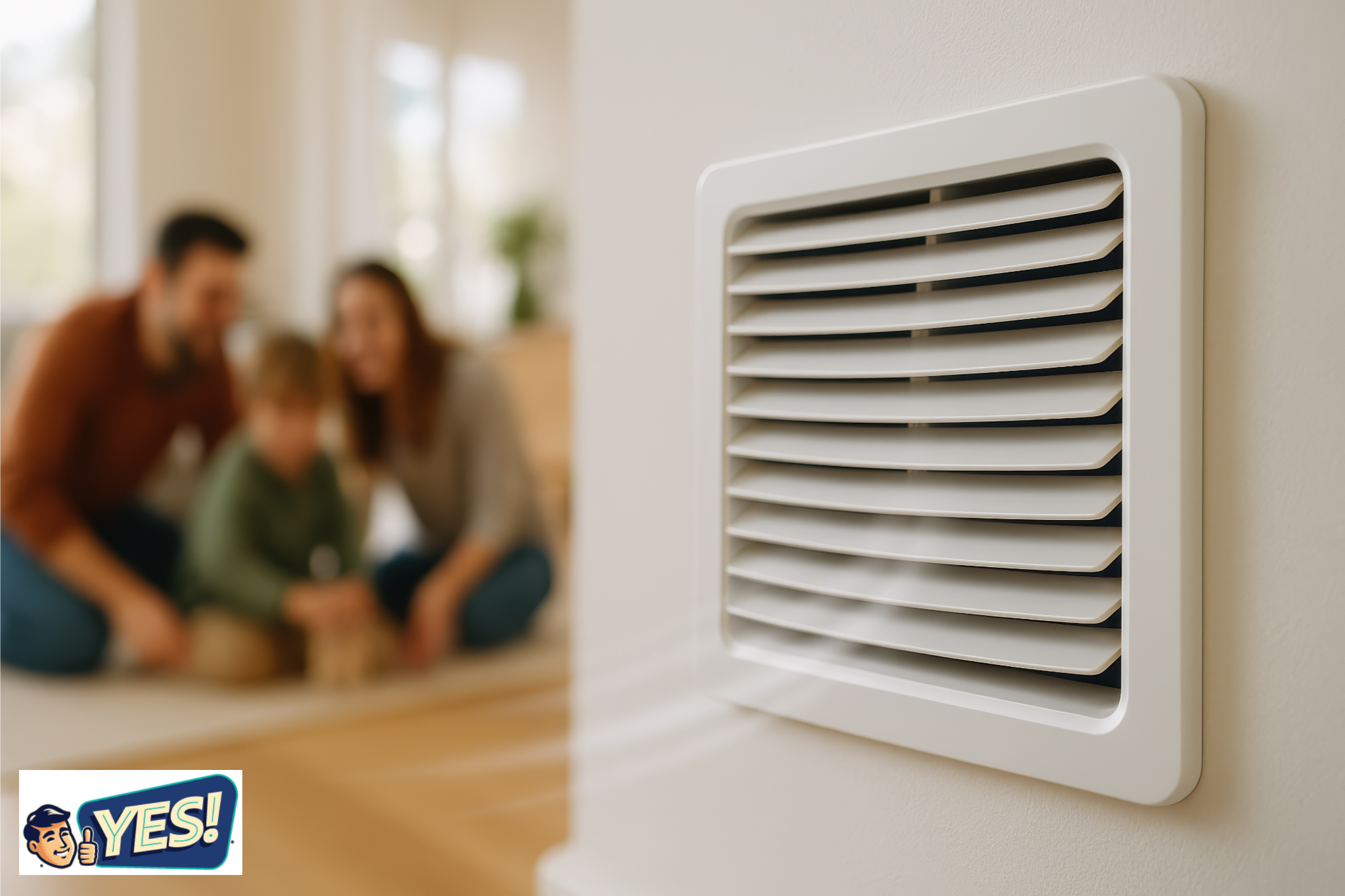 Air vent blowing purified air from an air filtration system in Nevada home with family. 