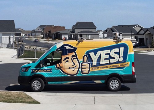 YES! HVAC service vehicle, parked outside home to provide air duct repair service in Salt Lake City, UT.
